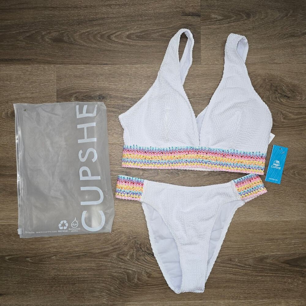 Cupshe white textured bikini sz Med NWT